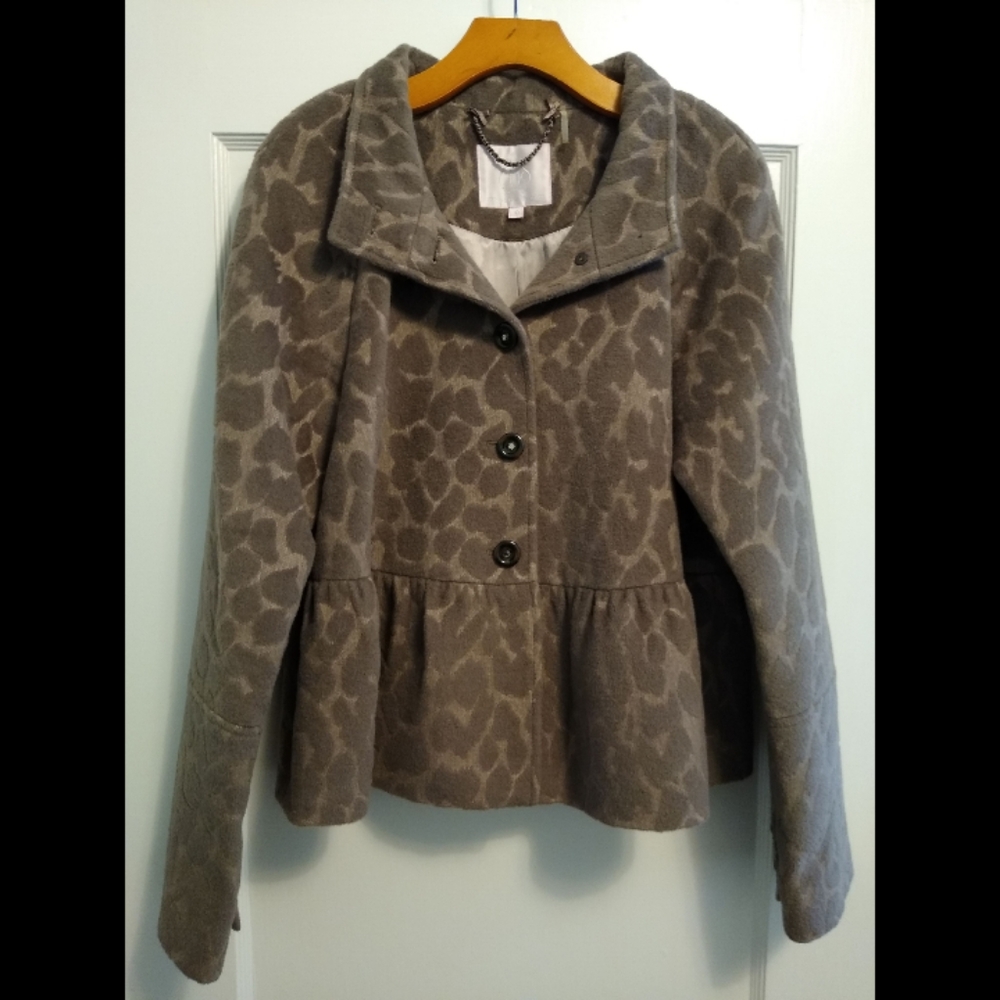 Rebecca Taylor Taupe Leopard Print Wool / Angora Peplum Jacket